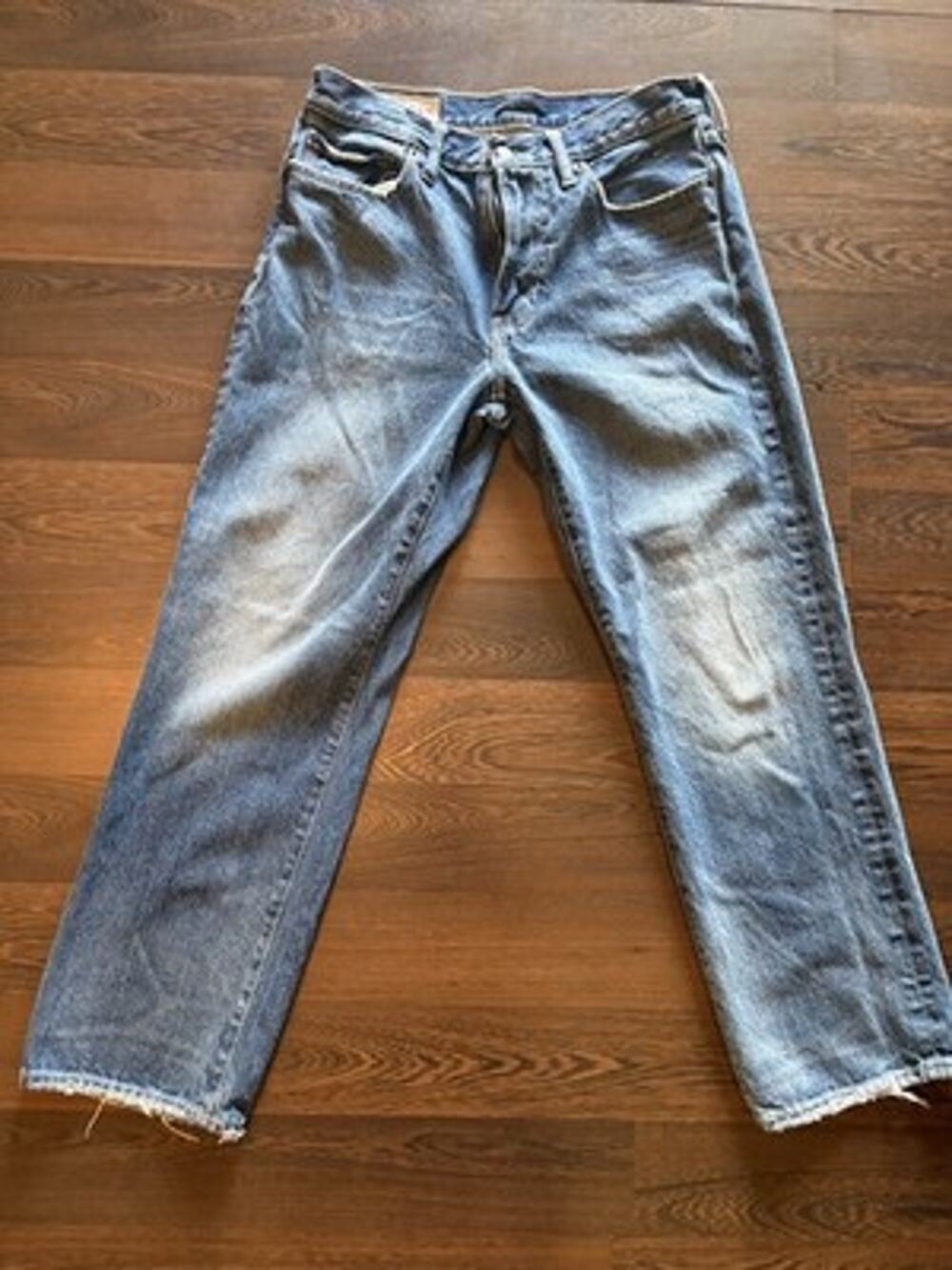 Abercrombie & Fitch Mens 31x30 Straight Leg Distressed Y2K Blue Jeans Fly Button